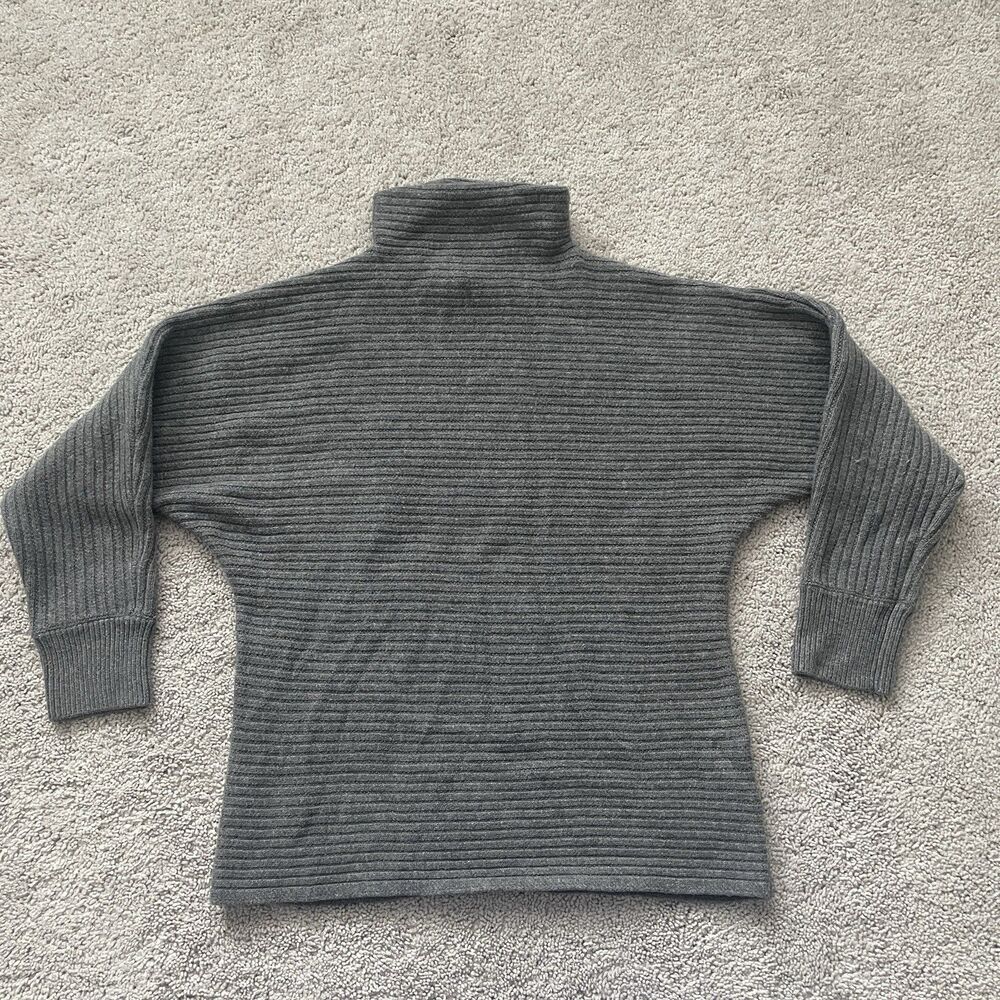 Anne Klein Gray Ribbed Knit Mock Neck Pullover Sweater Long Sleeve Medium